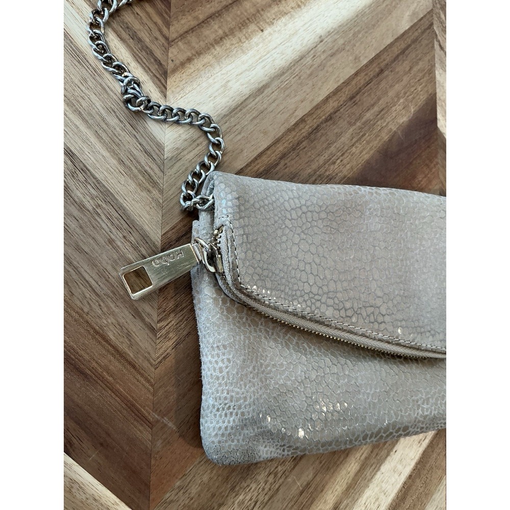 Hobo The Original Square‎ Crossbody Bag Leather Suede Metallic Chain Strap Mini - Picture 3 of 8